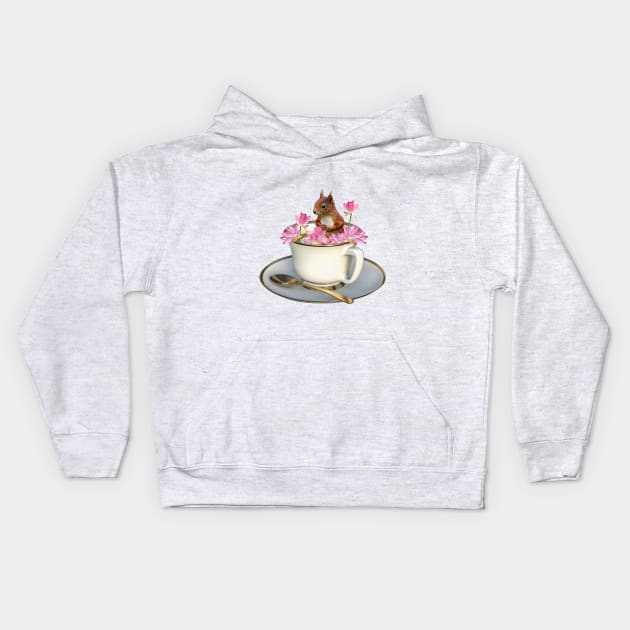 Squirrel Coffee cup Lotos Flower Kids Hoodie by Move-Art